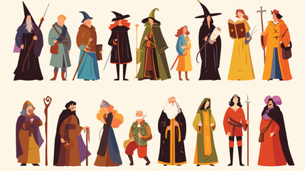 Medieval people vector illustration flat set. Carto