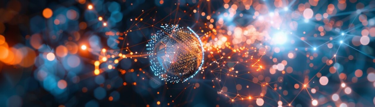 A quantum computer core pulsating with energy as it secures a blockchain network