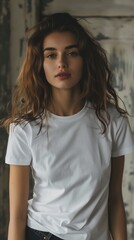 Fashionable Female Model in White T-Shirt