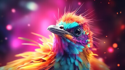 Fototapeta premium Abstract Animal: Little Bird Portrait with Multicolored Background