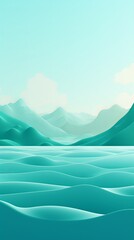 3d render, cartoon illustration of teal hills with water in the background, simple minimalistic style, low detail copy space for photo text or product, blank 