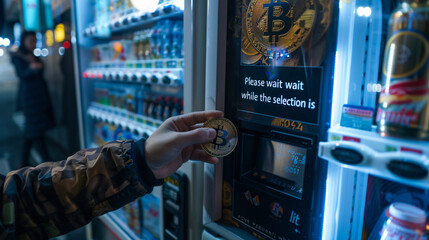 A conceptual image of a person hand holding bitcoin to