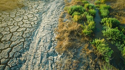 A transition from drought to green growth is illustrated as an effect of climate change 