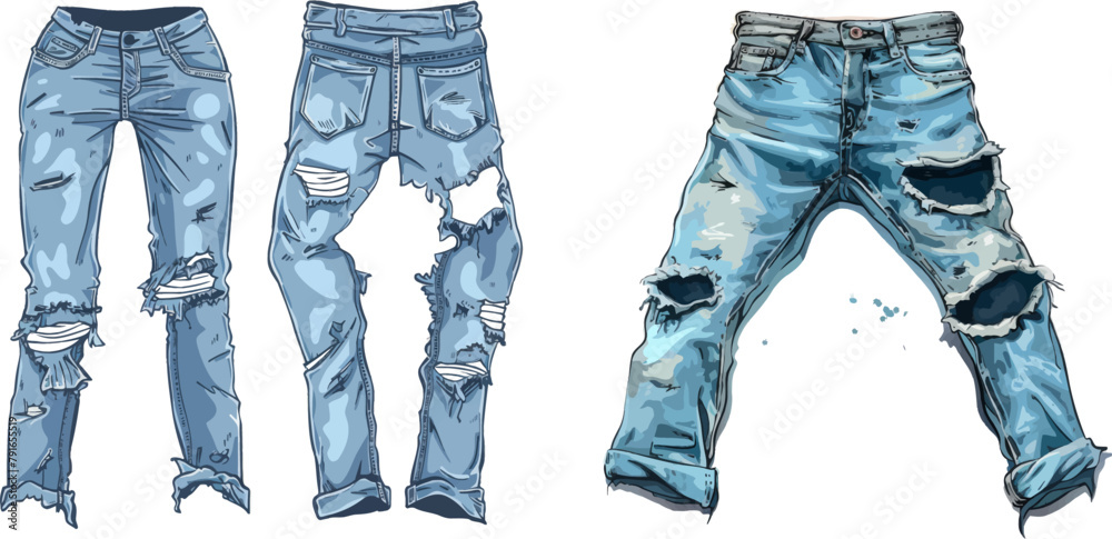 Wall mural trendy fashion ripped denim casual clothes vector illustration