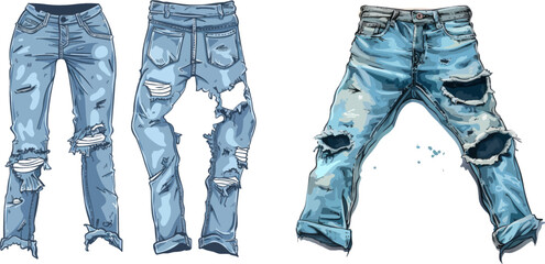 Trendy fashion ripped denim casual clothes vector illustration