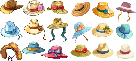 Cartoon headgears. Fashion head hat, clothing accessory