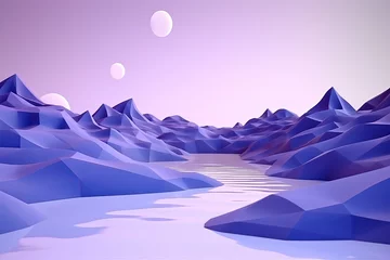 Papier Peint photo Lavable Violet 3d render, cartoon illustration of violet hills with water in the background, simple minimalistic style, low detail copy space for photo text or product, blank