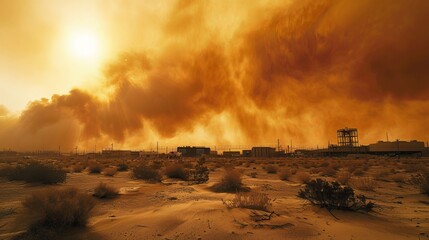 Increased sand and dust storms are occurring in fossil fuel-producing regions due to climate change - obrazy, fototapety, plakaty