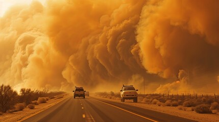 Increased sand and dust storms are occurring in fossil fuel-producing regions due to climate change - obrazy, fototapety, plakaty