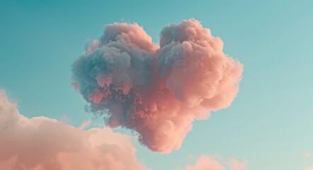 Explore the romantic allure of a heart-shaped cloud in the sky, enriched by AI generative enhancements, igniting artistic imagination.