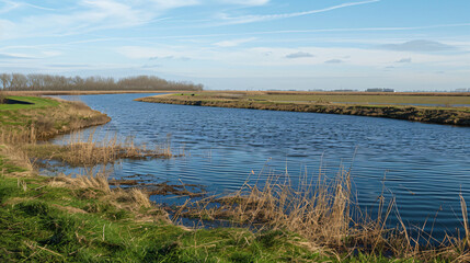 A dike in The Netherlands protecting water 