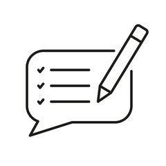 Customer Feedback Message Line Icon. Speech Bubble With Pencil Linear Pictogram. Comment Outline Symbol. Support Chat Sign. Blog Content, Text Report. Editable Stroke. Isolated Vector Illustration