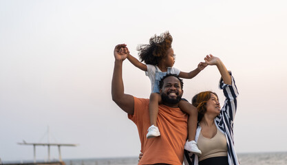 Portrait of enjoy happy love black family.play, having fun, daughter, parenthood, care,...