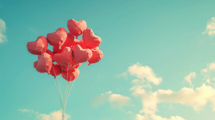 Capture the beauty of love with paper hearts dancing in the sky. AI generative enhancements elevate the dreamlike ambiance.
