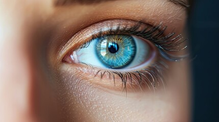 Close-up of a girl's eye, eyebrows and eyelashes. Concept vision, treatment, ophthalmologist, glasses, lenses, correction, health, illness, doctor,operation, control, laser, ophthalmologist.