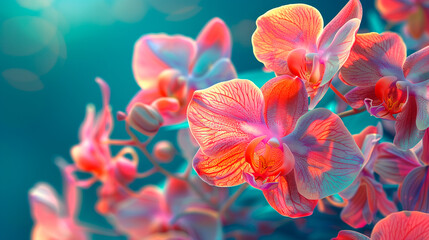 Plakat Iridiscent and glowing orchid flowers