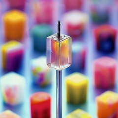 Close-up of the screwdriver on a multi-colored background. - obrazy, fototapety, plakaty