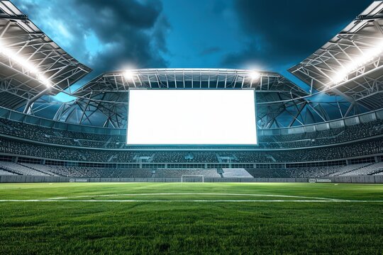 Empty electronic scoreboard at a football stadium