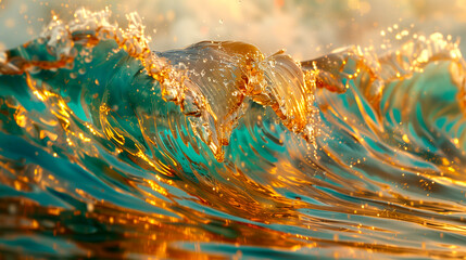 abstract teal and golden waves 