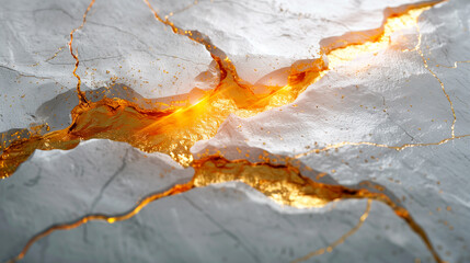 white abstract background with golden cracks