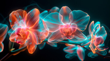 Iridiscent and glowing orchid flowers