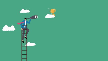 free businessman climbing stairs with binocular to see opportunity video footage animation