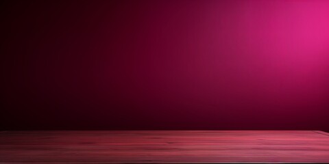 Abstract background with a dark magenta wall and wooden table top for product presentation, wood floor, minimal concept, low key studio shot