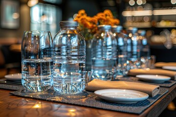 mineral water bottles on the table professional advertising food photography