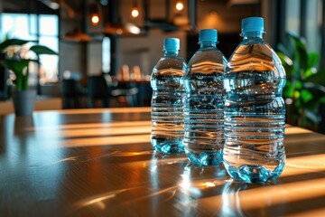 mineral water bottles on the table professional advertising food photography