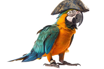 Multicolored parrot wearing a pirate cap