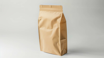 Embrace the simplicity of a brown ziplock paper bag against a clean white surface. AI generative enhancements enrich its minimalist aesthetic.