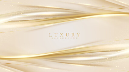 Gold luxury background and elegant ribbon decorations with glitter light effects elements and bokeh.
