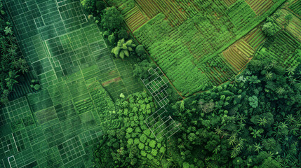 Experience the tranquility of rural Asia with an aerial view of oriental rice fields, a testament to the beauty of agriculture. Generative AI enriches the scene. - obrazy, fototapety, plakaty