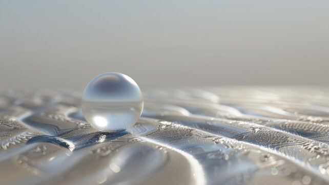 perle transparente dans un d&eacute;cor minimaliste au relief et ondes blanche