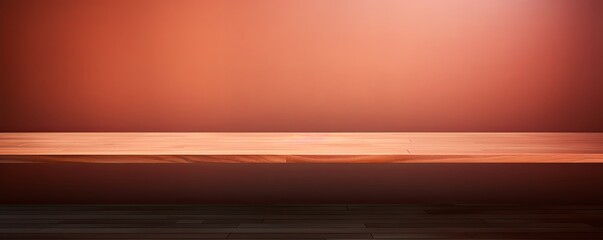 Abstract background with a dark peach wall and wooden table top for product presentation, wood floor, minimal concept, low key studio shot