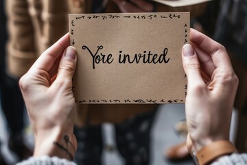 Writable invitation card in the hands of an event You are welcomed. Generative Ai.