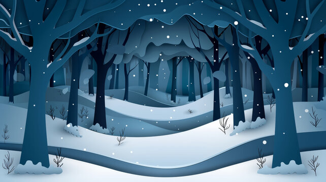 Snowy landscape with trees and snow forest