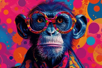 Cartoonish features bring a whimsical touch to this quirky, outlined doodle of a Bored Ape character, awash in vibrant pop art colors - obrazy, fototapety, plakaty