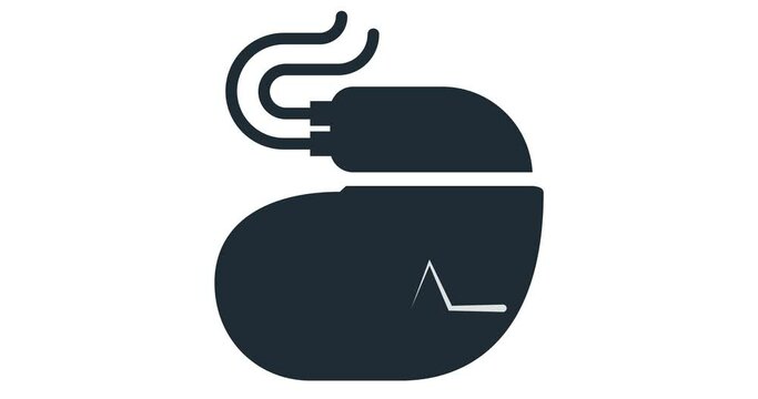 Cardiac pacemaker icon with pulse tracing line, heartbeat artificial device, heart pulse, transparent background footage 