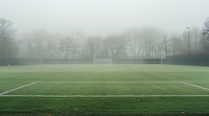 Fototapeta premium A misty soccer field in The Hague The Netherlands