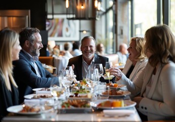 An engaging conversation elevates the mood at a restaurant where a group of adults dine together