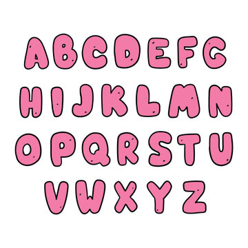 Hand drawn doodle set of pink color letters isolated on white background. Alphabet for Children's Books and Toys, Early Childhood Education. Typographic content for children.