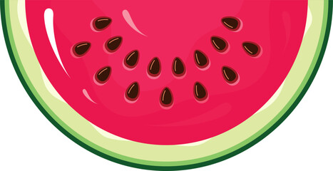 Half circle piece of watermelon with seeds and peel summer food dessert vector flat illustration