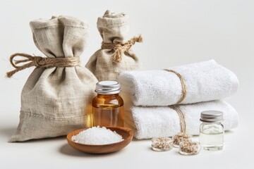 A couple of bags of towels and some salt. Ideal for promoting beach resorts or spa services