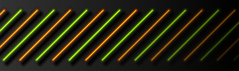 Green orange neon laser lines abstract geometric tech background. Technology vector banner design