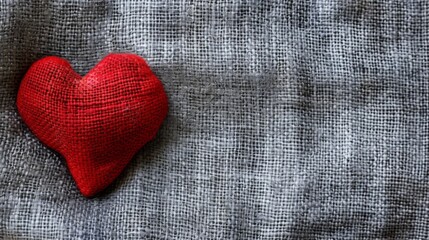 Red heart on gray fabric