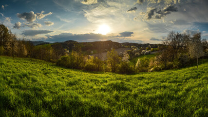 Spring sunset landscape at Lower Silesia, Poland