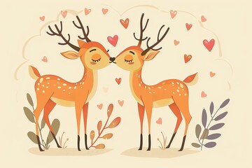 Cute deers in love. Cartoon illustration of st valentine's day animals