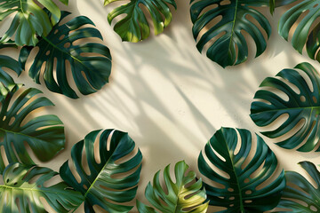 summer background with monstera leaves
