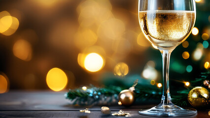 macrophotograph of champagne glasses on a blurred festive background.